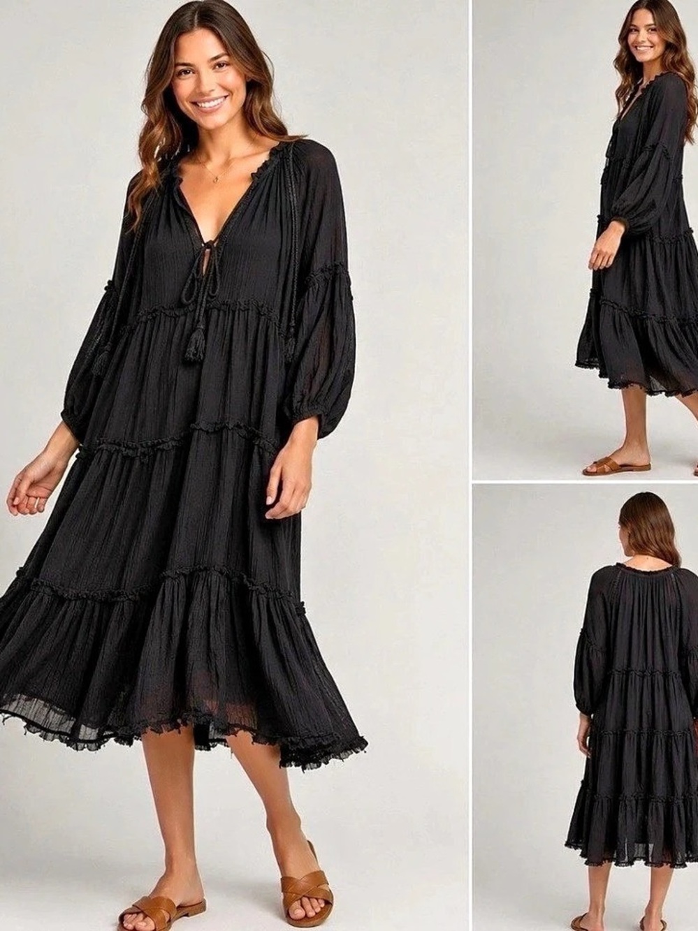 Free People Black Tiered Midi Dress